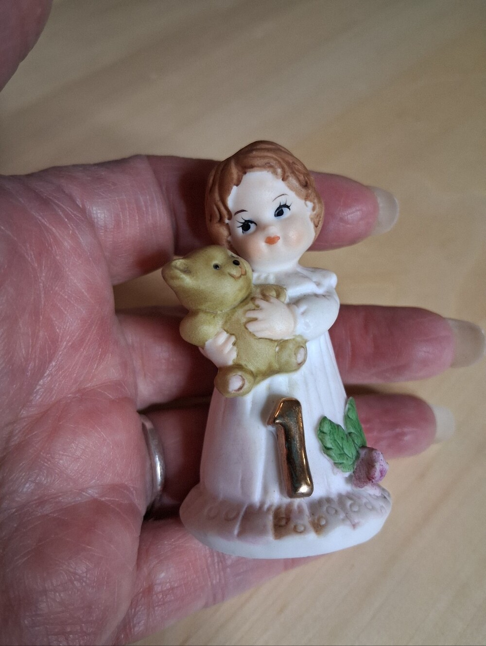 Enesco Ceramic Growing Up Birthday Girls #1 Little Girl Figurine Holding Teddy